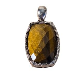 Large Faceted Checkerboard Tiger's Eye Pendant Statement Gemstone Whitney Kelly
